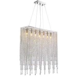 7PM Modern Crystal Chandelier Rectangle Beaded Lampshade Pendant Lighting Chrome Frame Light Fixture for Dining Room Bar