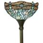 Tiffany Floor Lamp Torchiere Up Lighting W12H66 Sea Blue Stained Glass Crystal Bead Dragonfly Shade Antique Standing Iron Base 1E26 Foot Switch S147 WERFACTORY Lamps Home Office Decoration Gifts