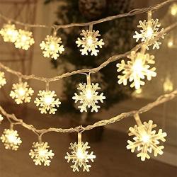 Christmas Lights, 20 Ft 40 Led Snowflake String Lights Battery Operated Waterproof Fairy Lights for Bedroom Patio Room Garden Party Home Xmas Decor Indoor Outdoor Christmas Tree Decorations Warm White