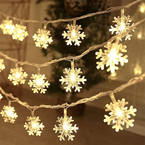 Christmas Lights, 20 Ft 40 Led Snowflake String Lights Battery Operated Waterproof Fairy Lights for Bedroom Patio Room Garden Party Home Xmas Decor Indoor Outdoor Christmas Tree Decorations Warm White