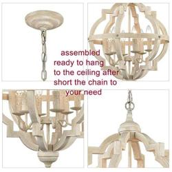 CLAXY Weathered 6 Light Stardust Farmhouse Chandeliers Distressed Wooden Chandelier-Assembled