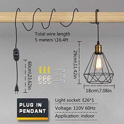 LIGHTESS Plug in Pendant Lights with Dimmer Switch, Industrial Black & Copper Dimmable Hanging Wire Cage Light Fixture for Kitchen Dining Room, LG9925342