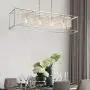 Moooni Modern Rectangle Crystal Chandeliers Hollow Style Rectangular Pendant Ceiling Light Fixture for Dining Room Kitchen Island L35.4”x W8” x H8”