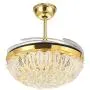 YEELED Light 42'' Remote Control Crystal Ceiling Fans with 3 Changing Light and 4 Retractable Blades Ceiling Fan Chandelier for Living Room Bedroom Dining Room Light Kits Reversible Ceiling Fans with Lights(Gold)