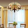 BAYCHEER Tiffany Style Stained Glass Bowl Shade Pendant Light Chandelier Decorative Hanging Lamp Pendant Lighting Adjustable Ceiling Fixture with Pull Chain 3 Lights for Living Room Dining Room