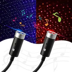 USB Star Light, Sound Activated Strobe with Auto Rotating, 2Packs, Ruibytree USB Night Light, Adjustable Romantic Interior Car Lights Decoration for Car Party Bedroom Christmas (1Red & 1Violet Blue)