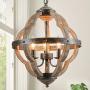 KSANA Farmhouse Chandelier, Wood Orb Chandelier with Handmade Silver Painting Metal Strap for Kitchen, Dining Room