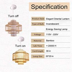 Bamboo Lantern Pendant Lamp, Retro Japanese Style E28 Chandelier Hanging Light Ceiling Lighting Fixture for Living Room Bedroom Restaurant Cafe Teahouse Bar Dining Room Club