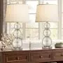 Oneach Modern Table Lamps Set of 2 for Living Room Bedside Lamp with Glass Triple Gourd White Drum Shade Bedroom 26.8'' Study Lamps Mercury Silver
