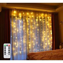 AMARS Curtain Lights 6.5ft x 6.5ft Warm White Backdrop LED Window Fairy String Lights Battery Operated with 8 Modes Remote Control Timer for Bedroom Wedding Party Christmas Indoor Outdoor