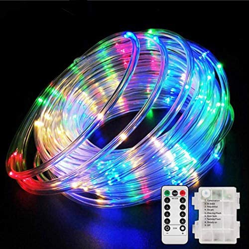 Aityvert 39ft/12M 120 LED RGB Rope Lights, Battery Operated Rope Lights 8 Modes Waterproof String Light with Remote Timer, Outdoor Decoration Lighting for Christmas Tree Patio Garden Party Wedding