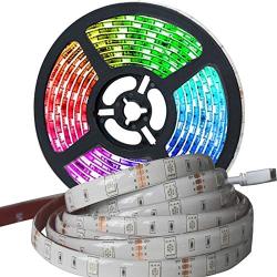 Waterproof LED Strip Lights Dimmable - 16.4ft Flexible Color Changing Lights Strip with Remote Control, 5050 RGB Tape Light with Strong 3M Adhesive,12V Power Supply,Perfect for Indoor and Outdoor Use.