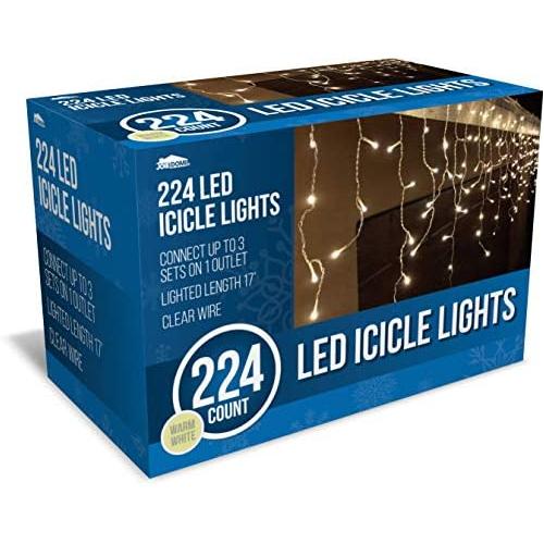 Joiedomi 224 LED Christmas Icicle Lights for Indoor & Outdoor Decorations, Christmas Events, Christmas Eve Night Decor, Christmas Tree, Eaves (Warm White)