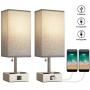 BOBOMOMO USB Table Lamp Set of 2 Bedside Lamps 15.5 with 2 USB Charging Ports & 2 Power Outlet Nightstand Lamps for Bedroom Living Room Study Room (Silver&Gray)