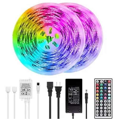 BAILONGJU LED Strip Lights, 50ft 15m Non-Waterproof Color Changing Light Strip Kit with Remote Controller 12V 5A Power, RGB SMD 5050 LED Rope Light for Room, Bedroom, Kitchen, Yard Decoration