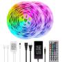 BAILONGJU LED Strip Lights, 50ft 15m Non-Waterproof Color Changing Light Strip Kit with Remote Controller 12V 5A Power, RGB SMD 5050 LED Rope Light for Room, Bedroom, Kitchen, Yard Decoration