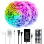 BAILONGJU LED Strip Lights, 50ft 15m Non-Waterproof Color Changing Light Strip Kit with Remote Controller 12V 5A Power, RGB SMD 5050 LED Rope Light for Room, Bedroom, Kitchen, Yard Decoration