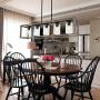 VINLUZ 5-Light Wood Chandelier Linear Industrial Kitchen Island Pendant Lighting Gray Wooden Frame Accents, Dining Room Lighting with Glass Shade Modern Farmhouse Light Fixtures for Entryway Foyer