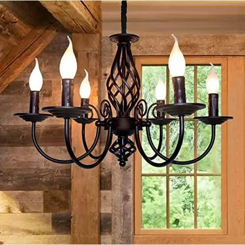 Jaycomey French Country Chandelier,Vintage Candle Chandelier,6 Lights Farmhouse Pendant Light Fixture for Kitchen Island,Dining Room,Living Room