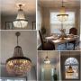 Newrays Wood Bead Chandelier Pendant Three Lights Gray White Finishing Retro Vintage Antique Rustic Kitchen Ceiling Lamp Light Fixtures(Big)