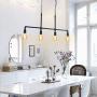 LMSOD Farmhouse Chandelier Light Fixture, 4 Lights Dining Room Kitchen Island Pendant Light in Black Metal Industrial Water Pipe