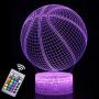 Basketball Night Light,3D Illusion Effect Lamp Light Remote Control RGB Colors&Dimmable Bday Xmas Gift Ideas for NBA Sport Lovers Kids Teen Boys Girls(Basketball)