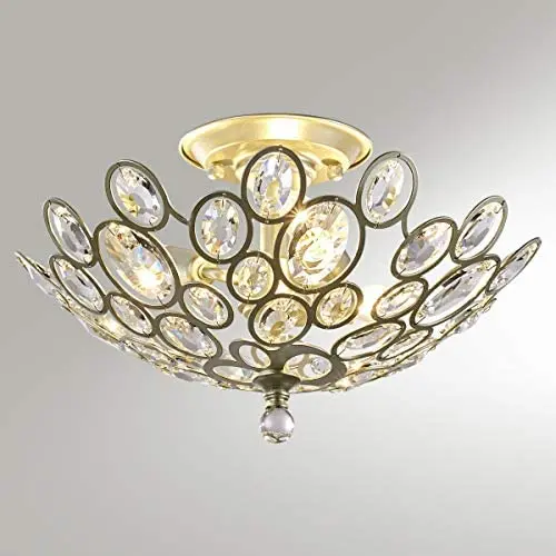 Modern Light Fixtures Ceiling 3-Lights Silver Crystal Flush Mount Ceiling Light for Hallway, Bedroom, Living Room, Kitchen, Dining Room, W16.5''¡ÁH9.4''