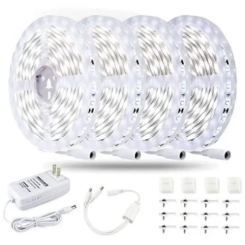 JESLED 65.6ft/20M Cool White LED Strip Lights ,6500K,Dimmable,24V DC LED Tape Lights for Living Room, Kitchen, Cabinet, Media Room, Dining Room, Corridor Decoration
