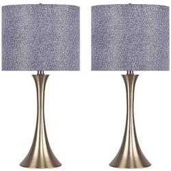 24'' Gold Plated Table Lamps w/Blue Sparkly Linen Shades (Set of 2)