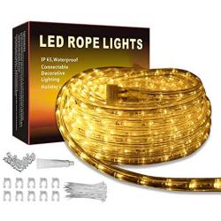 LED Rope Lights Outdoor Indoor Rope Lighting Waterproof, 110V Plug in Rope Light with Power Socket Connector Fuse Holder (66, Warm White)