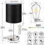 Touch Control Table Lamp, 3 Way Dimmable Bedside Desk Lamp with 2 Fast USB Charging Ports AC Outlet, Black Fabric Shade Modern Nightstand Lamp for Bedroom Living Room, 60W LED Bulb Included (Silver)
