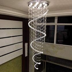 Contemporary Spiral Staircase Light 12-Lights Raindrop Crystal Chandeliers Modern Living Room Lighting Large High Ceiling Light Fixture for Hallway Foyer Hall