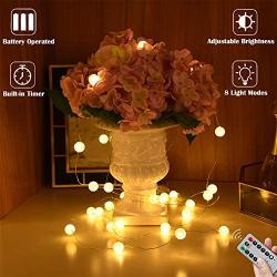 Globe String Lights, Crystal Ball Led String Lights Warm White, 10ft 30 LED Grandhome Fairy Lights Battery Operated Waterproof, 8 Modes with Remote Control, for Indoor Outdoor Bedroom Party Wedding …