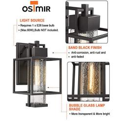 Osimir Outdoor Wall Sconce 2 Pack, Farmhouse Style Exterior Wall Lantern in Black Finish with Bubble Glass Lamp Shade, 15 inch Modern Outdoor Lighting Fixtures 2375/1WL-2PK