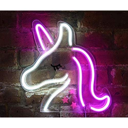 Isaac Jacobs 13'' x 13'' inch LED Neon Pink and White Unicorn Wall Sign for Cool Light, Wall Art, Bedroom Decorations, Home Accessories, Party, and Holiday Decor: Powered by USB Wire (Unicorn)