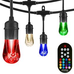 Enbrighten Vintage Seasons LED Warm White & Color Changing Café String Lights, Black, 24ft., 12 Premium Impact Resistant Lifetime Bulbs, Wireless, Weatherproof, Indoor/Outdoor, Commercial Grade, 37791