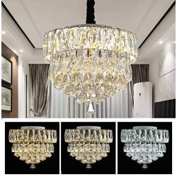 Raindrop Crystal Chandelier Lighting, 3 Way Dimmable LED Crystal Ceiling Hanging Pendant Light Fixture D12'' 5-Tier Modern Chandelier for Bedroom Dining Room Living Room Kitchen Island Foyer Entryway