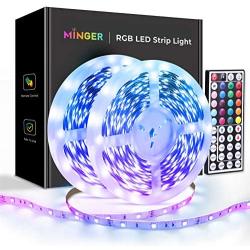 MINGER 32.8ft LED Strip Lights with Remote, RGB Color Changing Light Strips with 5050 LED Lights, Cutting Design, Back Adhesive for Bedroom, Living Room, Kitchen, 12V/3A Adapter, Non-Waterproof (2x5m)