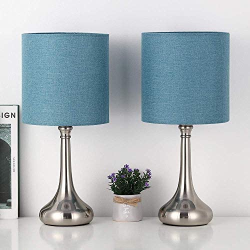 RZChome Blue Light Table Lamps Modern Table Lamps - Bedside Desk Lamp Set of 2, Small Nightstand Lamps for Bedroom, Living Room, Office with Fabric Lamp Shade and Metal Base RZChome Blue Light Table Lamps Modern Table Lamps - Bedside Desk Lamp Set of 2, Small Nightstand Lamps for Bedroom, Living Room, Office with Fabric Lamp Shade and Metal Base