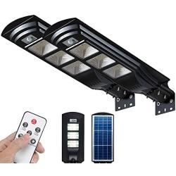 6000LM Outdoor Solar Street Light 2 Pack LED Solar Powered Street Lamp Dusk to Dawn with Motion Sensor FUHONGRUI