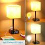 Table Lamp - Bedside Table Lamps with 4 USB Ports and Power Outlets, Alarm Clock Base w/ 6Ft Cord, Square Oatmeal Fabric Lampshade Modern Accent Nightstand Lamps for Bedrooms Living Room Office
