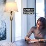 Brightech Gabriella LED Floor Lamp - Free Standing Elegant Style - Tall Pole Light for Living Room, Office Or Bedroom- Modern Upright Light with Fabric Shade - LED Bulb Included - Silver