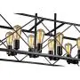 Jinzo Farmhouse Rectangle Chandelier Island Lighting 8-Lights High Linear Industrial Dining Room Chandelier with Rustic Metallic Open Frame Matte Black Hanging Kitchen Island Lighting Fixtures