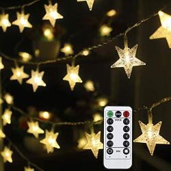 Mankinlu Star String Lights 50 LED 25 ft Waterproof Christmas Fairy Lights 8 Modes Star Twinkle Fairy Lights Battery Operated with Remote Control for Party Bedroom Kids Tent Christmas Decor Warm White