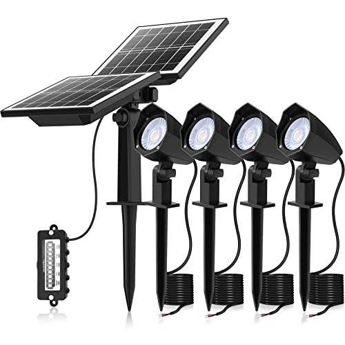 CLY Solar Spotlights LED 4 in 1, Solar Landscape Lights Solar Spot Lights Outdoor, Waterproof IP66, Solar Powered Lights Wall Lights Security Lighting for Garden, Lawn, Patio, Yard, 3000K Warm White