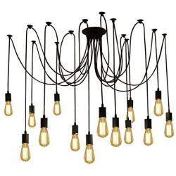 Fuloon Vintage Edison Multiple Ajustable DIY Ceiling Spider Lamp Light Pendant Lighting Chandelier Modern Chic Industrial Dining with Romote Control (14 Head Cable 200cm/78.7inch Each)