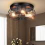 Vintage Semi Flush Mount Ceiling Light, Elibbren E26 Industrial Metal Cage Ceiling Light Fixture 3 Lights for Bedroom Kitchen Dining Room Living Room