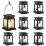 GIGALUMI 8 Pack Solar Hanging Lantern Outdoor, Candle Effect Light with Stake for Garden,Patio , Lawn, Deck , Umbrella, Tent, Tree,Yard,Driveway-Warm White