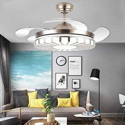 YEELED Light 42'' Remote Control Reversible Retractable Ceiling Fans with 3 Changing Light Color and 6-Gear Fan Speed Invisible Ceiling Fan Chandelier for Indoor Living Room Bedroom Dining Room Ceiling Light Kits with Fans (42 Inch, Silver-06)