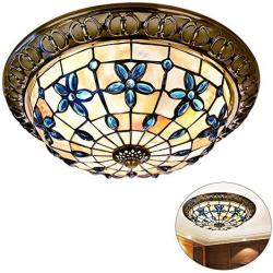 Shell Stained Glass Flush Mount Ceiling Light,Handmade Vintage Tiffany Style Ceiling Lamps,Dining Room Ceiling Lighting Fixtures,for Bedroom, Kitchen, Balcony,01,16inch